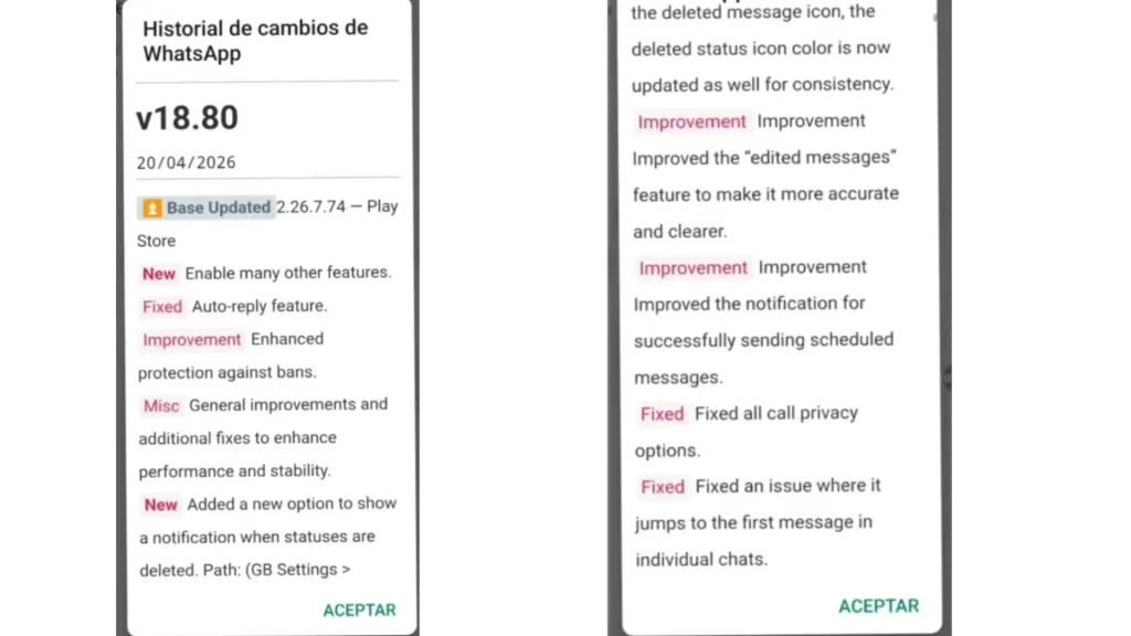 GB WhatsApp Latest Version v18.80 Changelog (2026) – Bug Fixes and Improvements 2 GB WhatsApp improvements and bug fixed in latest v18.80